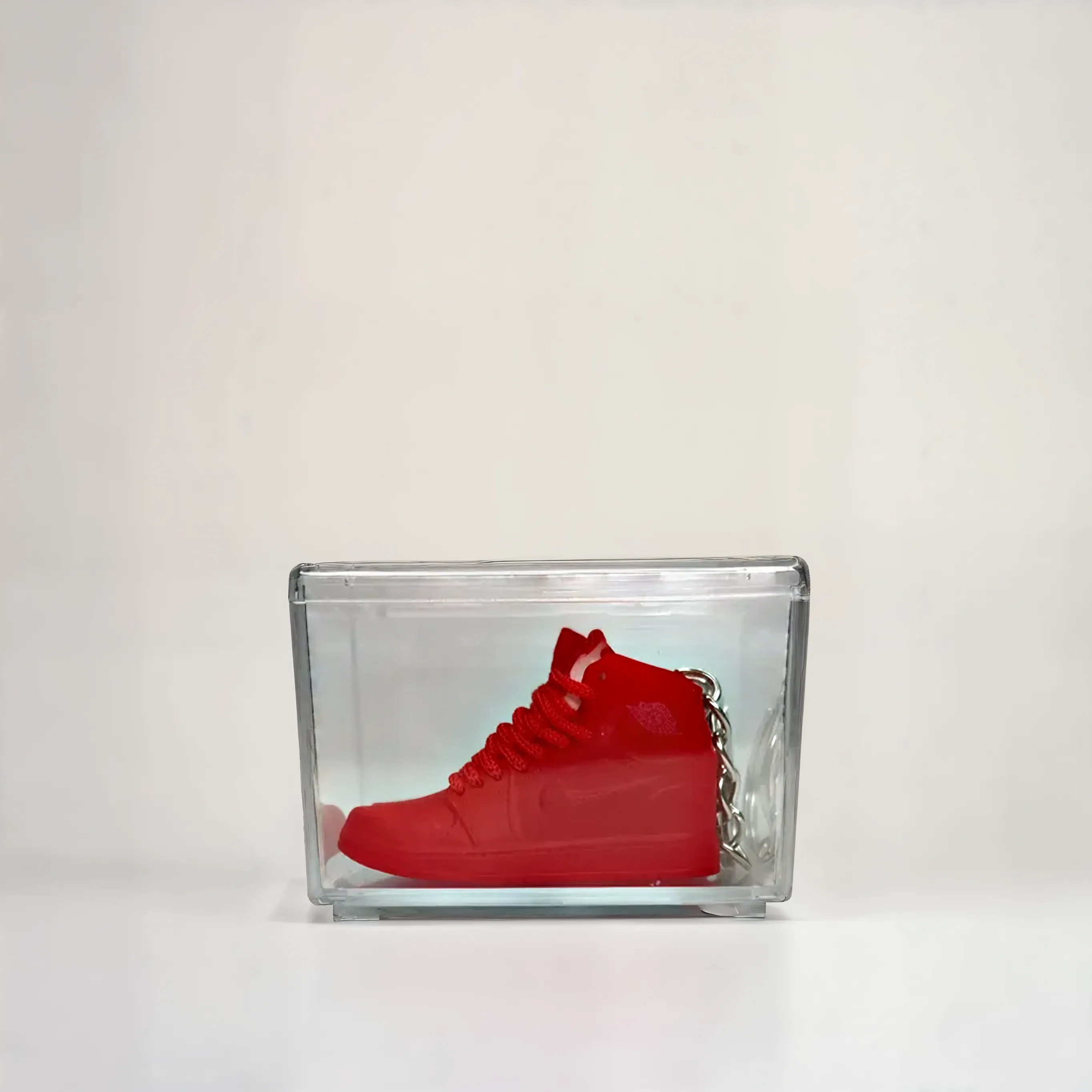 Single MiniSneakers Red Suede - Glass Box View