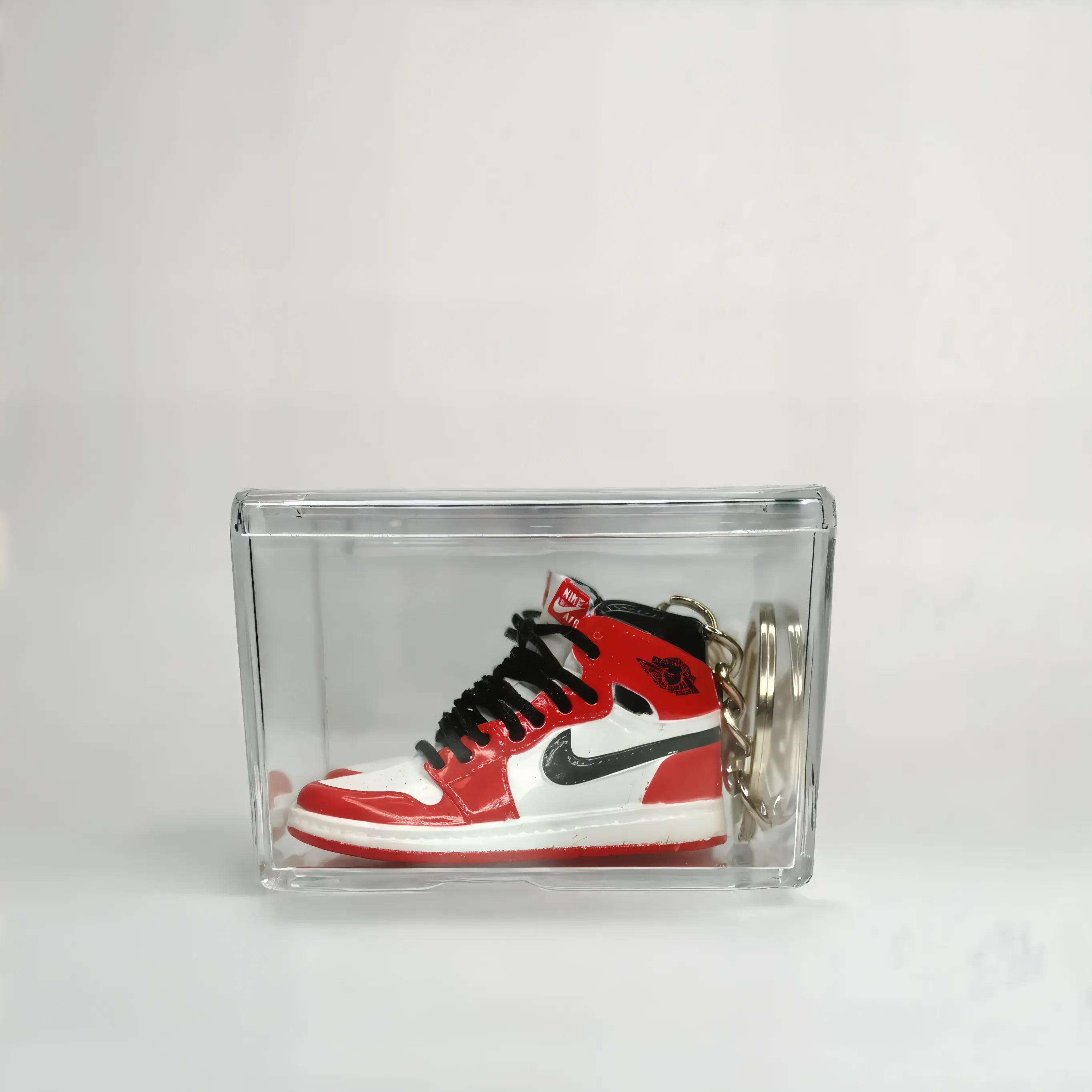 Single MiniSneakers Satin Red - Glass Box View